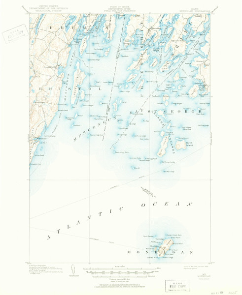 Monhegan, Maine 1906 (1950) USGS Old Topo Map 15x15 Quad