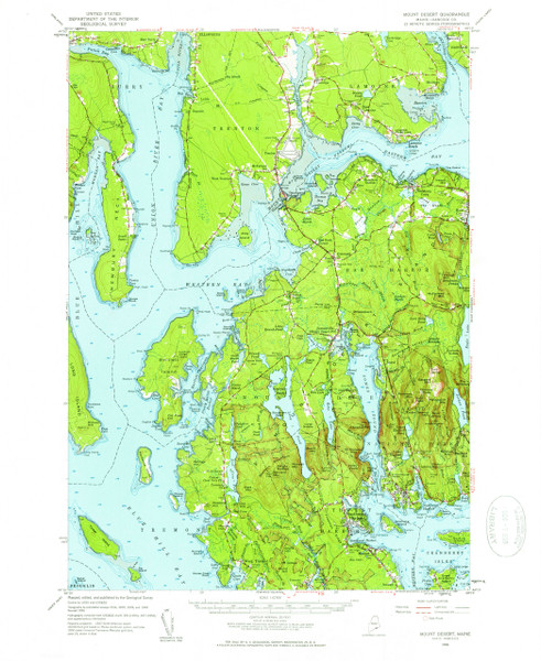Mount Desert, Maine 1956 (1960 b) USGS Old Topo Map 15x15 Quad
