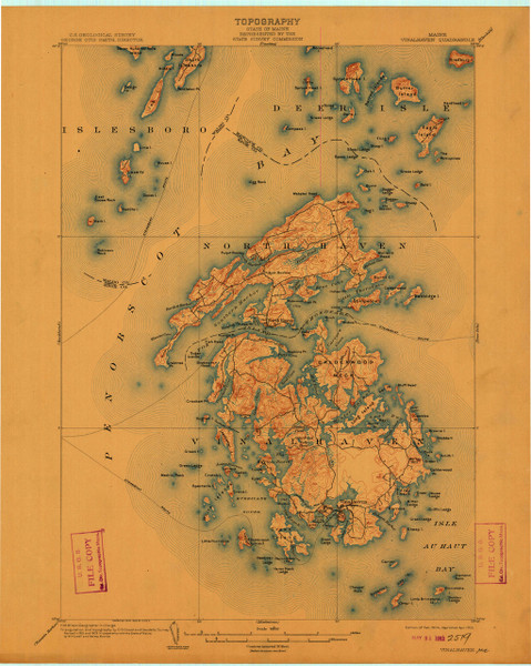 Vinalhaven, Maine 1904 (1912) USGS Old Topo Map 15x15 Quad