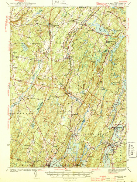 Wiscasset, Maine 1944 (1944 a) USGS Old Topo Map 15x15 Quad