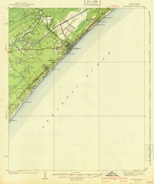 Myrtle Beach, South Carolina 1940 (1940a) USGS Old Topo Map 15x15 Quad