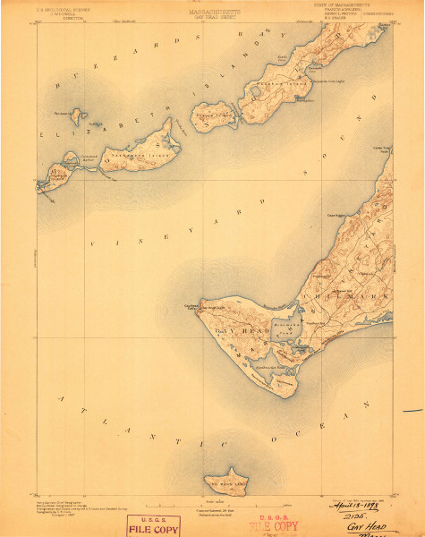 Gay Head, Massachusetts 1893 (1898) USGS Old Topo Map 15x15 Quad