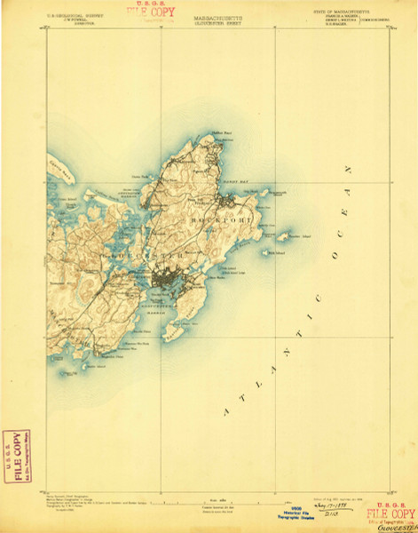 Gloucester, Massachusetts 1893 (1898) USGS Old Topo Map 15x15 Quad