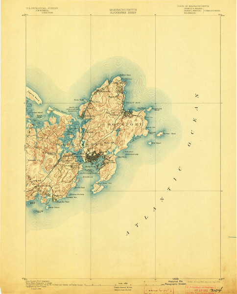 Gloucester, Massachusetts 1893 (1903) USGS Old Topo Map 15x15 Quad