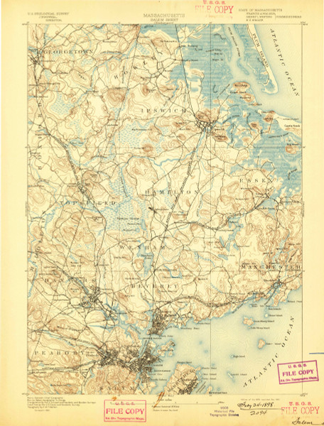 Salem, Massachusetts 1893 (1897) USGS Old Topo Map 15x15 Quad