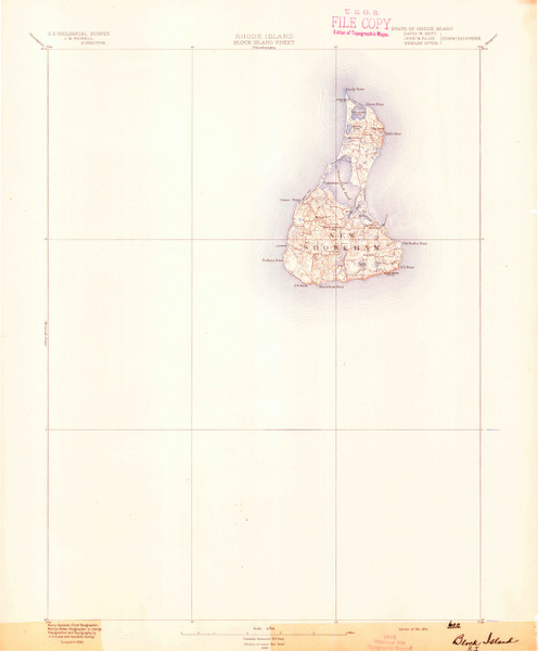 Block Island, Rhode Island 1894 (1894) USGS Old Topo Map 15x15 Quad