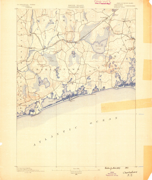 Charlestown, Rhode Island 1889 (1889) USGS Old Topo Map 15x15 Quad