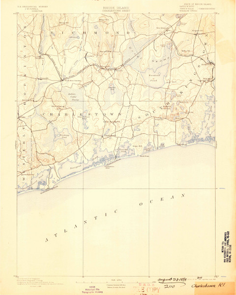 Charlestown, Rhode Island 1889 (1898) USGS Old Topo Map 15x15 Quad