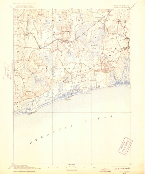 Charlestown, Rhode Island 1889 (1919) USGS Old Topo Map 15x15 Quad