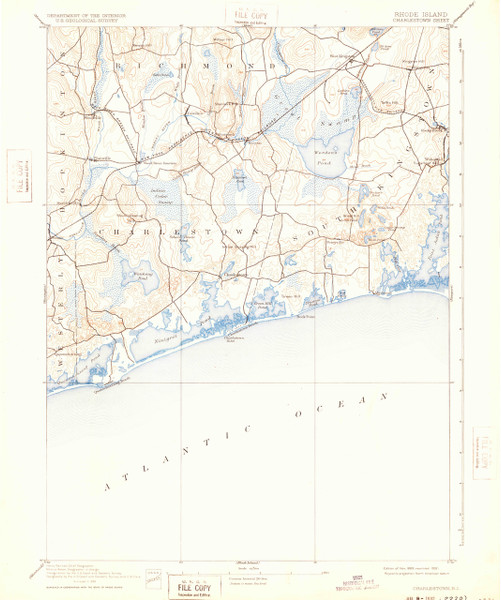 Charlestown, Rhode Island 1889 (1932) USGS Old Topo Map 15x15 Quad Charlestown, Rhode Island 1889 (1932) USGS Old Topo Map 15x15 Quad