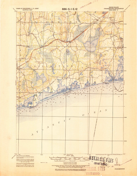 Charlestown, Rhode Island 1919 (1921) USGS Old Topo Map 15x15 Quad