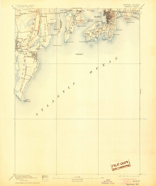 Newport, Rhode Island 1894 (1905) USGS Old Topo Map 15x15 Quad