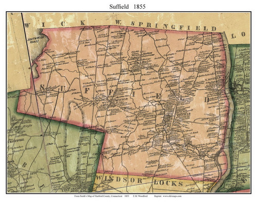 Suffield, Connecticut 1855 Hartford Co. - Old Map Custom Print - OLD MAPS