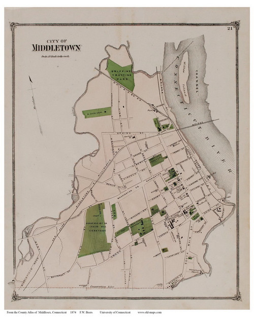 Middletown City Connecticut 1874 Old Town Map Reprint Middlesex Co 1874 Web 