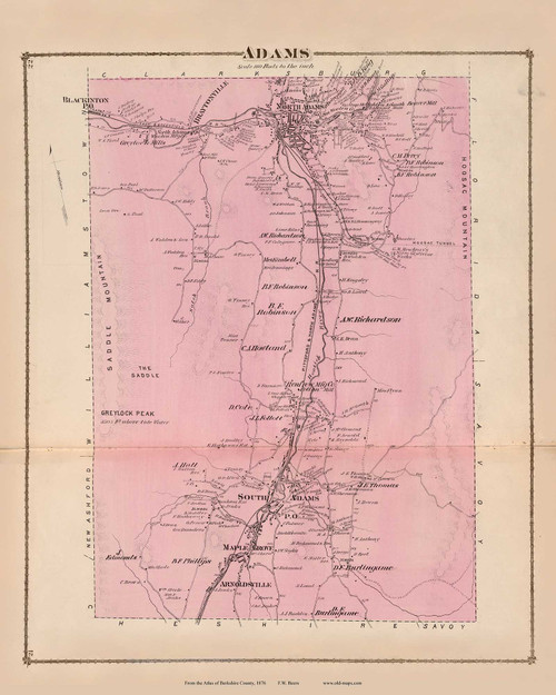 Adams, Massachusetts 1876 Old Town Map Custom Reprint - Berkshire Co ...