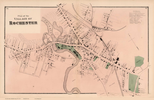 Rochester Village New Hampshire 1871 Old Town Map Reprint Strafford 1871 16x24 Web 