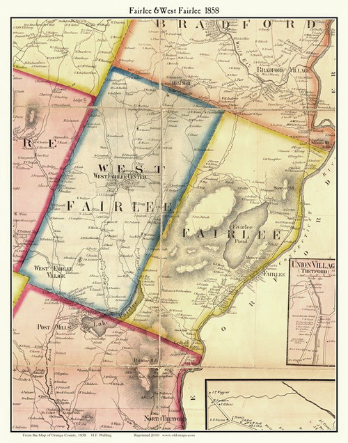 Fairlee and West Fairlee, Vermont 1858 Old Town Map Custom Print ...