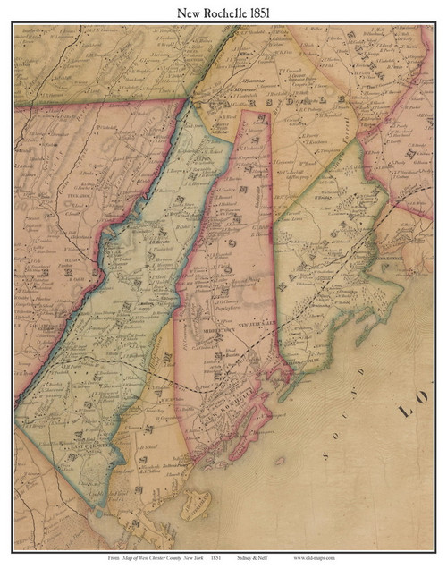 New Rochelle, New York 1851 Old Town Map Custom Print - Westchester Co ...