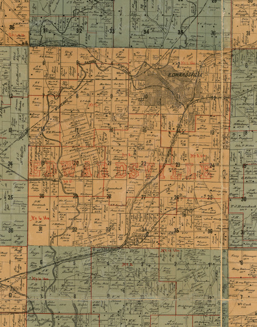 Edwardsville, Illinois 1892 Old Town Map Custom Print - Madison Co ...