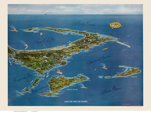 Cape Cod and the Islands, Massachusetts 1958 Bird's Eye View - Old Map ...