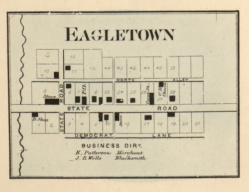 Eagletown Village, Washington, Indiana 1866 Old Town Map Custom Print ...