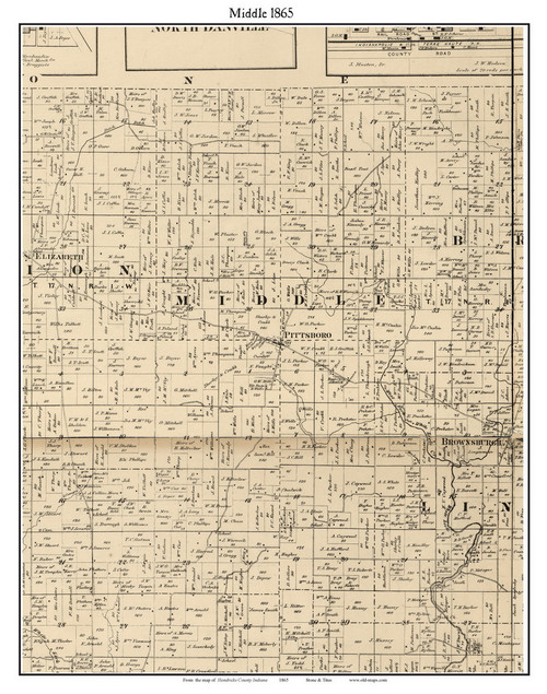 Middle Indiana 1865 Old Town Map Custom Print - Hendricks Co. - OLD MAPS