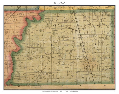 Perry, Indiana 1866 Old Town Map Custom Print - Marion Co. - OLD MAPS