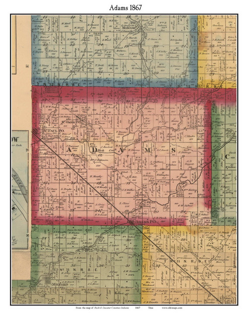 Decatur Indiana Mpa Adams Indiana 1867 Old Town Map Custom Print Decatur Co. - OLD MAPS