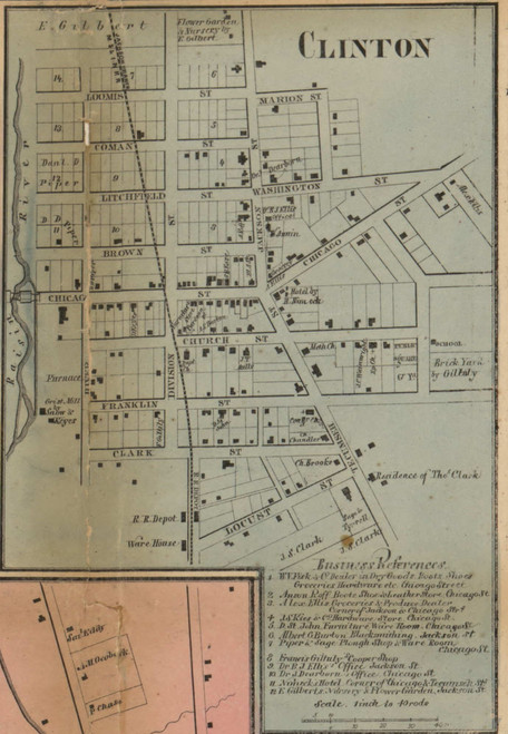 Clinton Village, Tecumseh, Michigan 1857 Old Town Map Custom Print ...