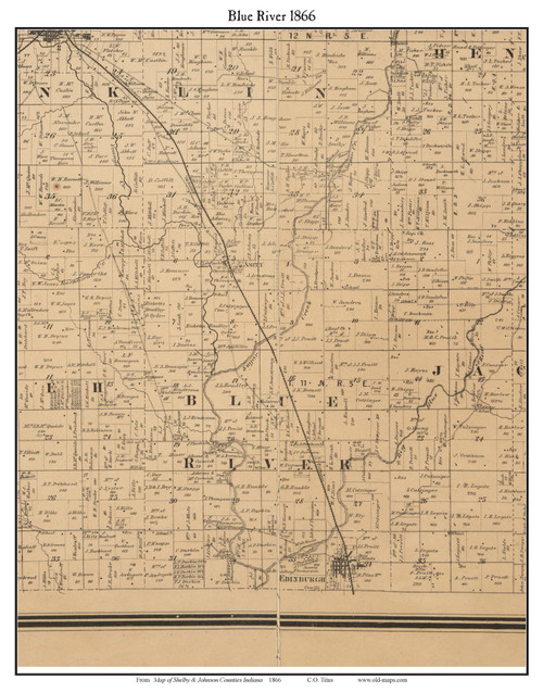 Blue River, Indiana 1866 Old Town Map Custom Print - Johnson Co. - OLD MAPS