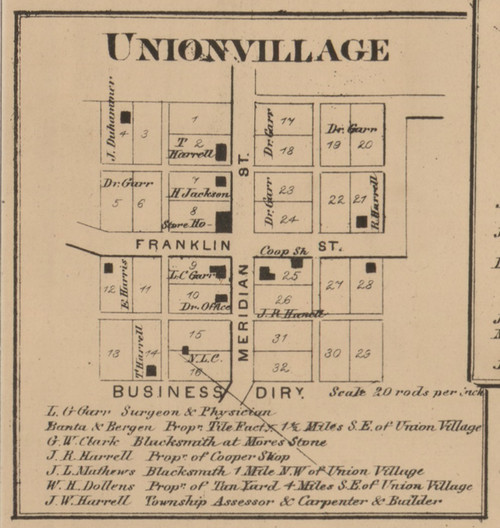 Union Village, Union, Indiana 1866 Old Town Map Custom Print - Johnson ...