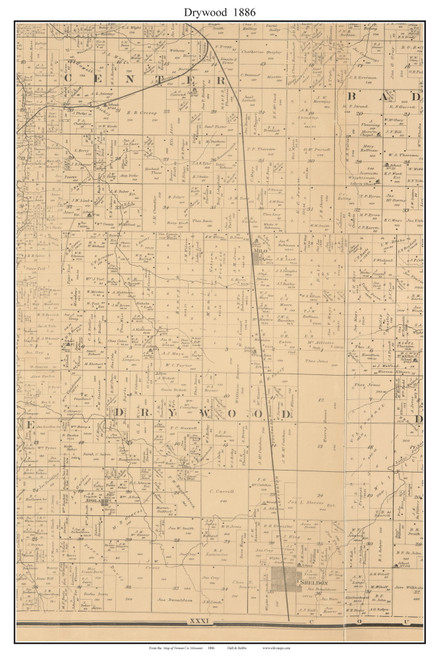 Drywood - Sheldon, Missouri 1886 Old Town Map Custom Print Vernon Co ...