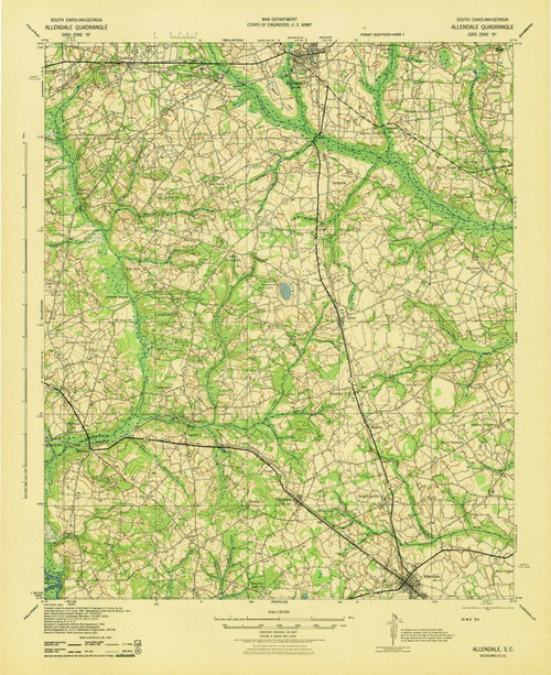 Martin Sc Map Allendale, South Carolina 1943 () USGS Old Topo Map Reprint 15x15 GA ...