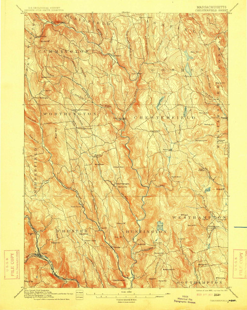 Chesterfield, Massachusetts 1895 (1915) USGS Old Topo Map Reprint 15x15 ...