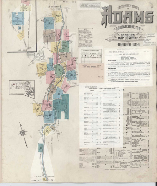 Adams Massachusetts 1950 - Fire Insurance Index - Old Map Reprint - OLD ...