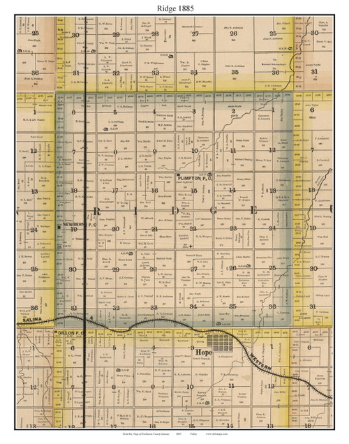 Ridge, Kansas 1885 Old Town Map Custom Print - Dickinson Co. - OLD MAPS