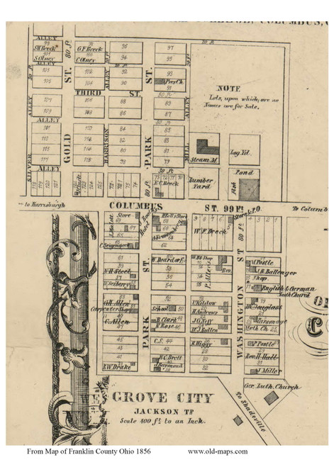 Grove City, Ohio 1856 Old Town Map Custom Print - Franklin Co. - OLD MAPS