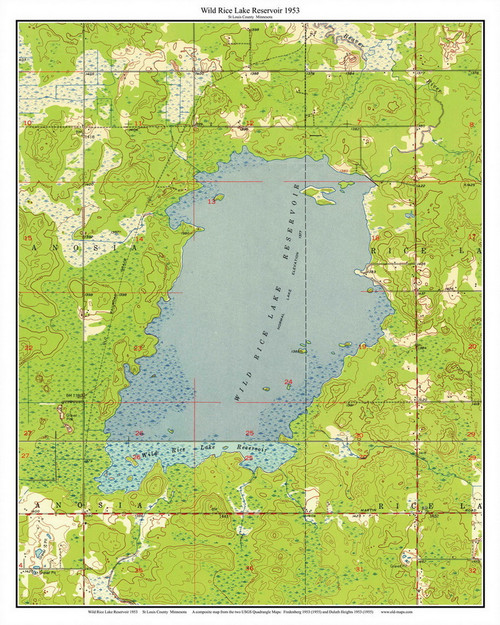 Lower Rice Lake Wild Rice Lake Reservoir 1953 - Custom USGS Old Topo Map - Minnesota ...