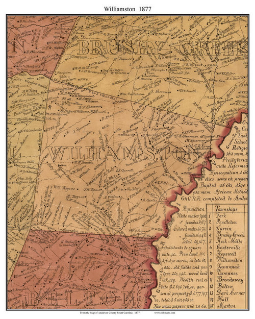 Williamston, South Carolina 1877 Old Town Map Custom Print - Anderson ...