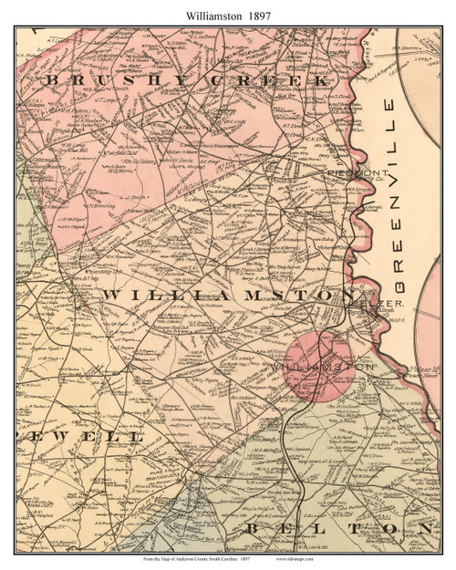 Williamston, South Carolina 1897 Old Town Map Custom Print - Anderson ...