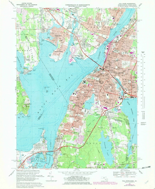 Fall River Zip Code Map Fall River, Massachusetts 1967 (1982) USGS Old Topo Map Reprint 7x7 MA ...