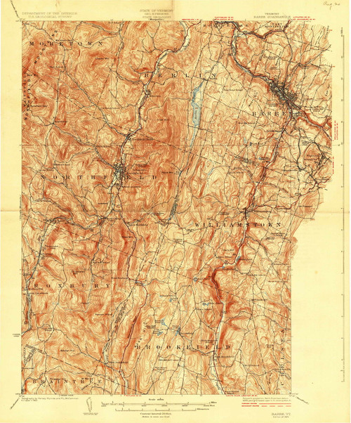 Barre, Vermont 1924 () USGS Old Topo Map Reprint 15x15 VT Quad 337836 ...