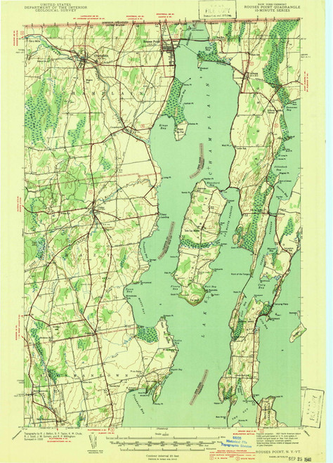 Rouses Point, New York 1939 (1941) USGS Old Topo Map Reprint 15x15 VT ...