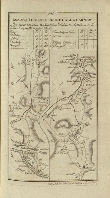 145 Dublin Clonegall Carnew - Ireland 1777 Road Atlas - OLD MAPS