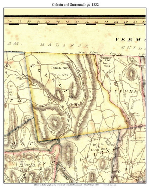 Colrain, Massachusetts 1832 Old Town Map Custom Print - Franklin Co ...
