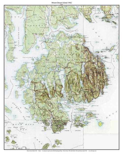 Mount Desert Island 1942 - Custom USGS Old Topo Map - Maine - OLD MAPS