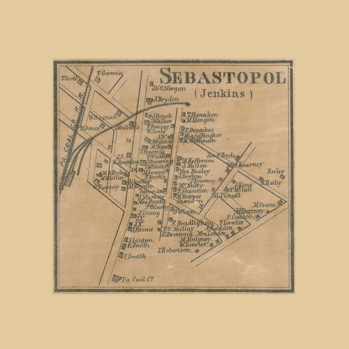 Sebastopol Street Map.pdf Sebastopol, Jenkins Township, Pennsylvania 1864 Old Town Map Custom ...