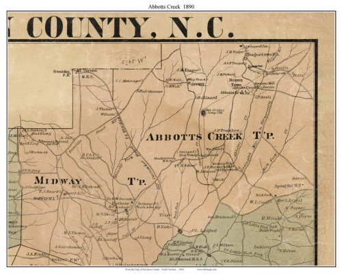 Abbotts Creek Township, North Carolina 1890 Old Town Map Custom Print