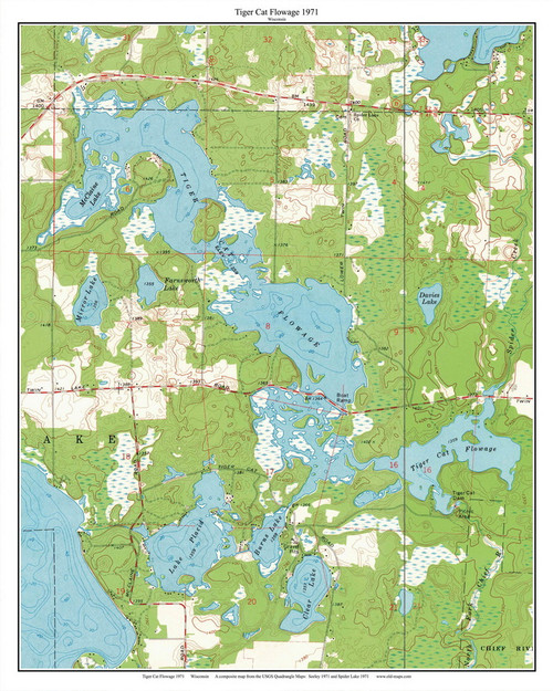 Tiger Cat Flowage 1971 - Custom USGS Old Topo Map - Wisconsin 6 - OLD MAPS