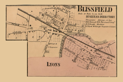 Blissfield Village and Lyons Village, Blissfield, Michigan 1864 Old ...
